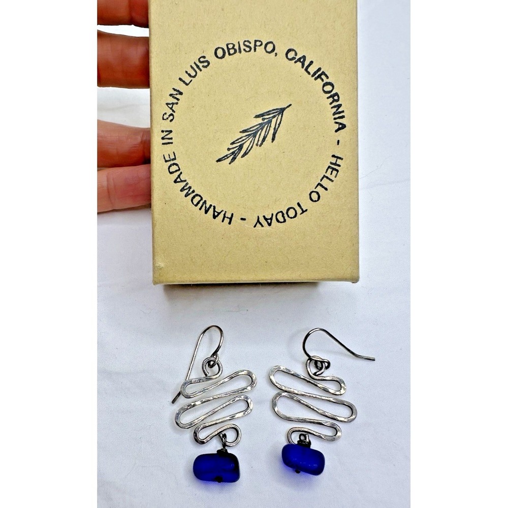 Hello Today Earrings Handmade Silver Blue Glass Dangle San Luis Obispo